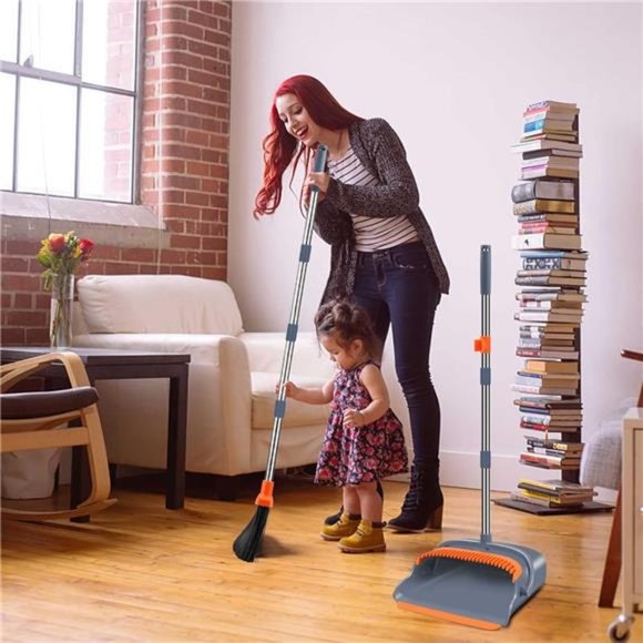 Upgrade Broom and Dustpan Set, Self-Cleaning with Dustpan Teeth, Indoor&Outdoor - Picture 6 of 8